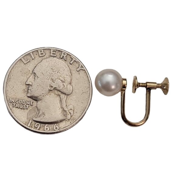 14K Yellow Gold Genuine Pearl Screw Back Earrings E921 - Picture 7 of 11